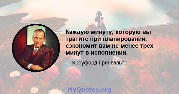 Каждую минуту, которую вы тратите при планировании, сэкономит вам не менее трех минут в исполнении.