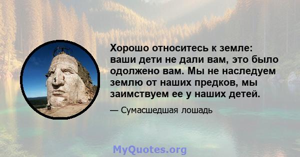 Хорошо относитесь к земле: ваши дети не дали вам, это было одолжено вам. Мы не наследуем землю от наших предков, мы заимствуем ее у наших детей.