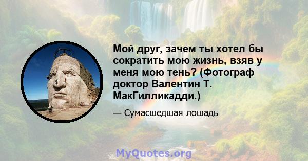 Мой друг, зачем ты хотел бы сократить мою жизнь, взяв у меня мою тень? (Фотограф доктор Валентин Т. МакГилликадди.)