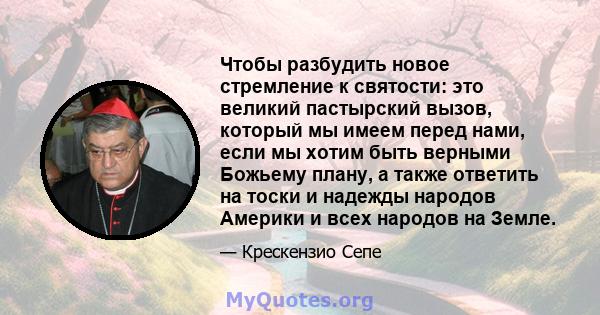 Чтобы разбудить новое стремление к святости: это великий пастырский вызов, который мы имеем перед нами, если мы хотим быть верными Божьему плану, а также ответить на тоски и надежды народов Америки и всех народов на