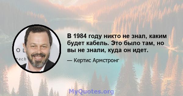 В 1984 году никто не знал, каким будет кабель. Это было там, но вы не знали, куда он идет.