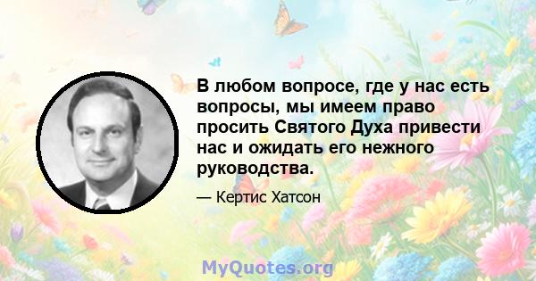 В любом вопросе, где у нас есть вопросы, мы имеем право просить Святого Духа привести нас и ожидать его нежного руководства.