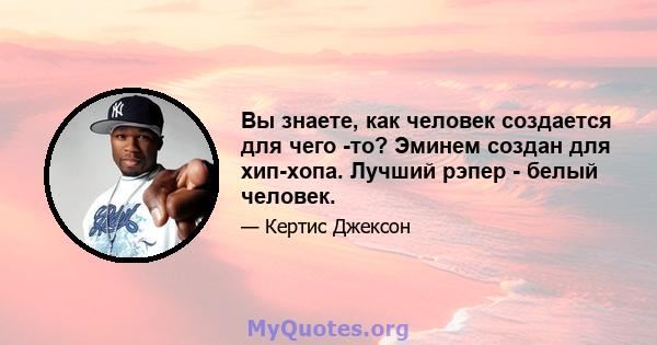 Вы знаете, как человек создается для чего -то? Эминем создан для хип-хопа. Лучший рэпер - белый человек.