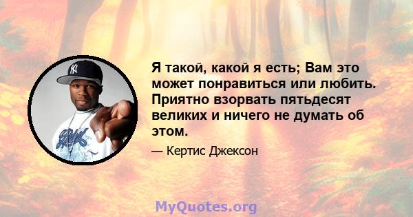 Я такой, какой я есть; Вам это может понравиться или любить. Приятно взорвать пятьдесят великих и ничего не думать об этом.