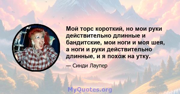 Мой торс короткий, но мои руки действительно длинные и бандитские, мои ноги и моя шея, а ноги и руки действительно длинные, и я похож на утку.