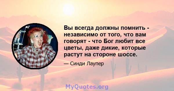 Вы всегда должны помнить - независимо от того, что вам говорят - что Бог любит все цветы, даже дикие, которые растут на стороне шоссе.