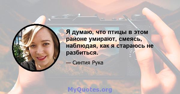 Я думаю, что птицы в этом районе умирают, смеясь, наблюдая, как я стараюсь не разбиться.