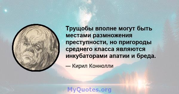 Трущобы вполне могут быть местами размножения преступности, но пригороды среднего класса являются инкубаторами апатии и бреда.