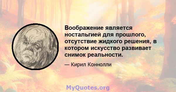 Воображение является ностальгией для прошлого, отсутствие жидкого решения, в котором искусство развивает снимок реальности.