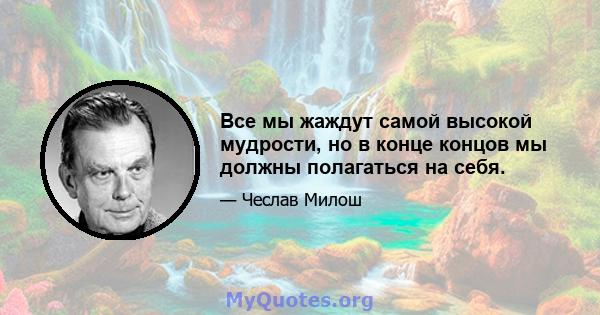 Все мы жаждут самой высокой мудрости, но в конце концов мы должны полагаться на себя.