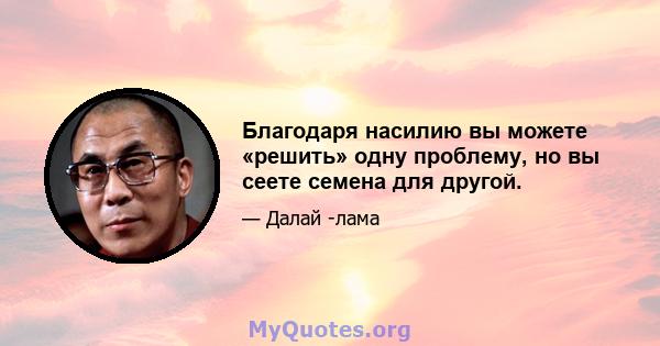 Благодаря насилию вы можете «решить» одну проблему, но вы сеете семена для другой.