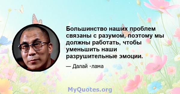 Большинство наших проблем связаны с разумом, поэтому мы должны работать, чтобы уменьшить наши разрушительные эмоции.