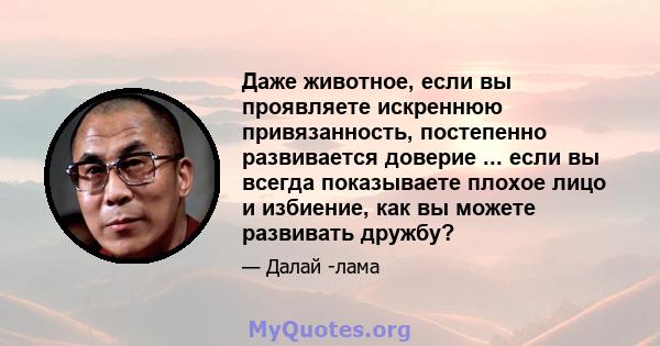 Даже животное, если вы проявляете искреннюю привязанность, постепенно развивается доверие ... если вы всегда показываете плохое лицо и избиение, как вы можете развивать дружбу?