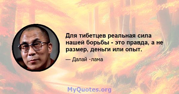 Для тибетцев реальная сила нашей борьбы - это правда, а не размер, деньги или опыт.