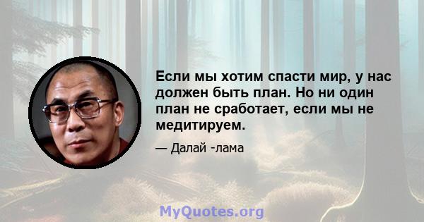 Если мы хотим спасти мир, у нас должен быть план. Но ни один план не сработает, если мы не медитируем.