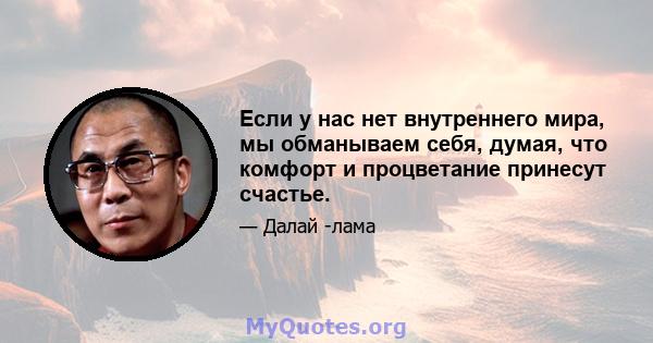 Если у нас нет внутреннего мира, мы обманываем себя, думая, что комфорт и процветание принесут счастье.