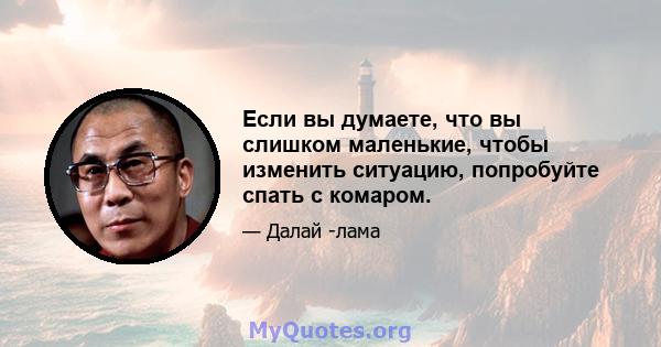 Если вы думаете, что вы слишком маленькие, чтобы изменить ситуацию, попробуйте спать с комаром.