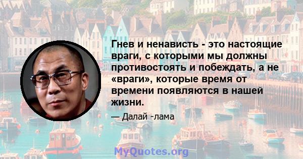 Гнев и ненависть - это настоящие враги, с которыми мы должны противостоять и побеждать, а не «враги», которые время от времени появляются в нашей жизни.