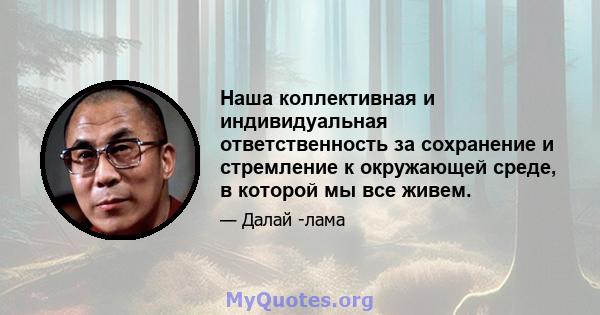 Наша коллективная и индивидуальная ответственность за сохранение и стремление к окружающей среде, в которой мы все живем.