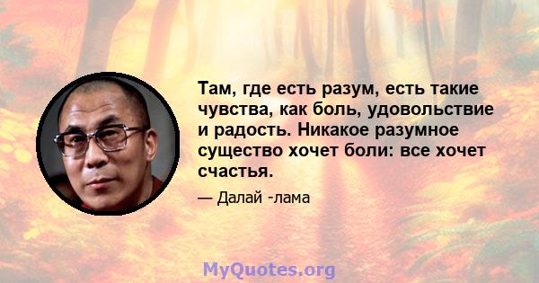 Там, где есть разум, есть такие чувства, как боль, удовольствие и радость. Никакое разумное существо хочет боли: все хочет счастья.