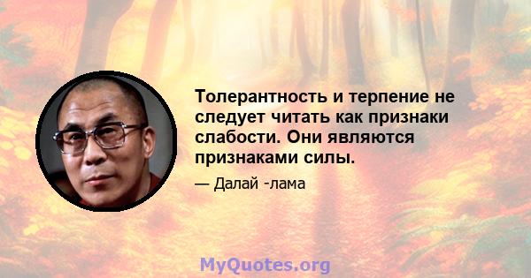 Толерантность и терпение не следует читать как признаки слабости. Они являются признаками силы.