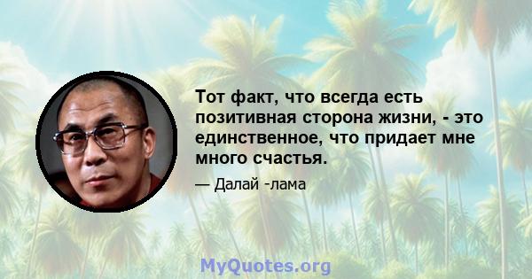 Тот факт, что всегда есть позитивная сторона жизни, - это единственное, что придает мне много счастья.