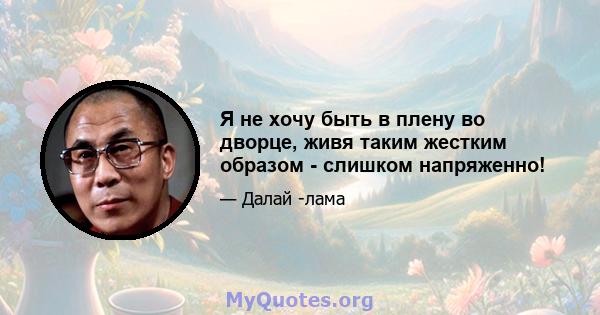 Я не хочу быть в плену во дворце, живя таким жестким образом - слишком напряженно!