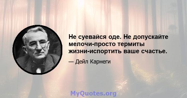 Не суевайся оде. Не допускайте мелочи-просто термиты жизни-испортить ваше счастье.