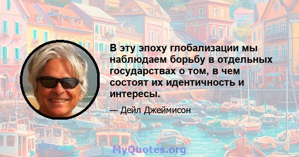 В эту эпоху глобализации мы наблюдаем борьбу в отдельных государствах о том, в чем состоят их идентичность и интересы.