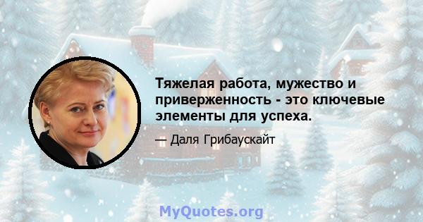 Тяжелая работа, мужество и приверженность - это ключевые элементы для успеха.