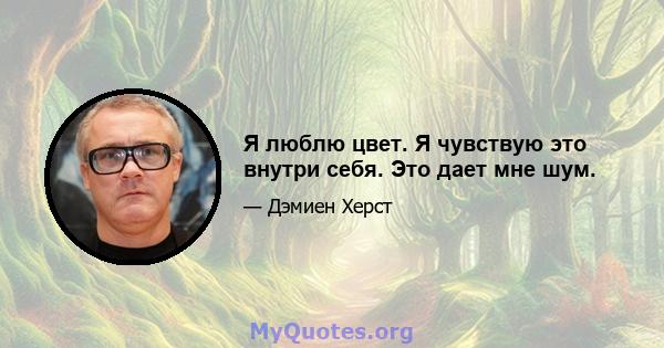 Я люблю цвет. Я чувствую это внутри себя. Это дает мне шум.