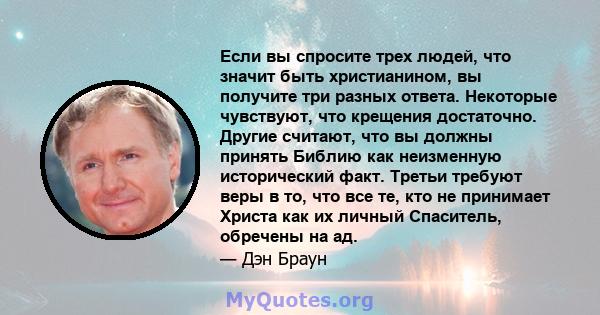 Если вы спросите трех людей, что значит быть христианином, вы получите три разных ответа. Некоторые чувствуют, что крещения достаточно. Другие считают, что вы должны принять Библию как неизменную исторический факт.