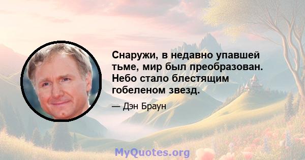 Снаружи, в недавно упавшей тьме, мир был преобразован. Небо стало блестящим гобеленом звезд.