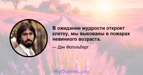 В ожидании мудрости откроет клетку, мы выкованы в пожарах невинного возраста.