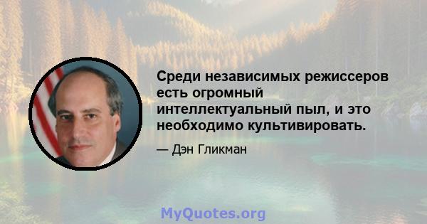 Среди независимых режиссеров есть огромный интеллектуальный пыл, и это необходимо культивировать.