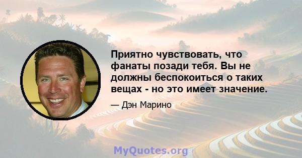 Приятно чувствовать, что фанаты позади тебя. Вы не должны беспокоиться о таких вещах - но это имеет значение.