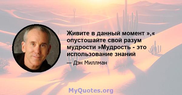 Живите в данный момент »,« опустошайте свой разум мудрости »Мудрость - это использование знаний