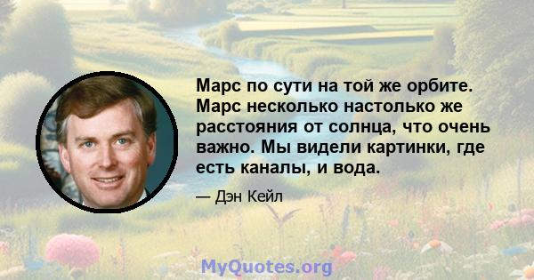 Марс по сути на той же орбите. Марс несколько настолько же расстояния от солнца, что очень важно. Мы видели картинки, где есть каналы, и вода.