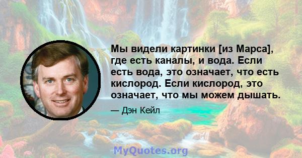 Мы видели картинки [из Марса], где есть каналы, и вода. Если есть вода, это означает, что есть кислород. Если кислород, это означает, что мы можем дышать.