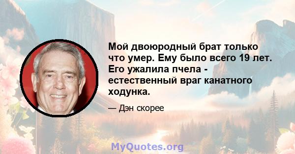 Мой двоюродный брат только что умер. Ему было всего 19 лет. Его ужалила пчела - естественный враг канатного ходунка.