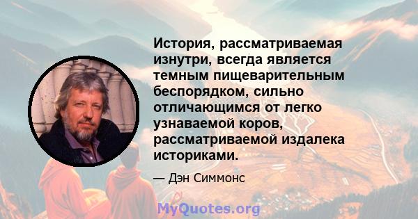 История, рассматриваемая изнутри, всегда является темным пищеварительным беспорядком, сильно отличающимся от легко узнаваемой коров, рассматриваемой издалека историками.