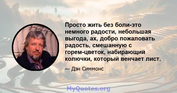 Просто жить без боли-это немного радости, небольшая выгода, ах, добро пожаловать радость, смешанную с горем-цветок, набирающий колючки, который венчает лист.