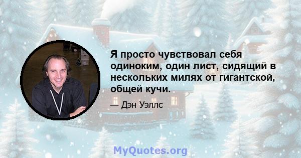 Я просто чувствовал себя одиноким, один лист, сидящий в нескольких милях от гигантской, общей кучи.