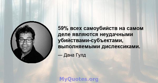 59% всех самоубийств на самом деле являются неудачными убийствами-субъектами, выполняемыми дислексиками.