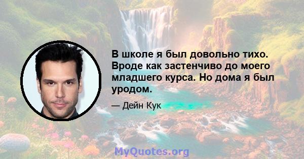 В школе я был довольно тихо. Вроде как застенчиво до моего младшего курса. Но дома я был уродом.