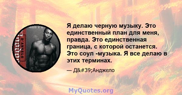 Я делаю черную музыку. Это единственный план для меня, правда. Это единственная граница, с которой останется. Это соул -музыка. Я все делаю в этих терминах.