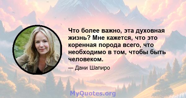 Что более важно, эта духовная жизнь? Мне кажется, что это коренная порода всего, что необходимо в том, чтобы быть человеком.