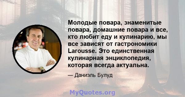 Молодые повара, знаменитые повара, домашние повара и все, кто любит еду и кулинарию, мы все зависят от гастрономики Larousse. Это единственная кулинарная энциклопедия, которая всегда актуальна.