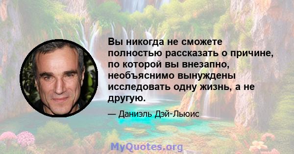 Вы никогда не сможете полностью рассказать о причине, по которой вы внезапно, необъяснимо вынуждены исследовать одну жизнь, а не другую.