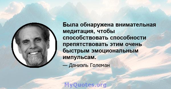 Была обнаружена внимательная медитация, чтобы способствовать способности препятствовать этим очень быстрым эмоциональным импульсам.